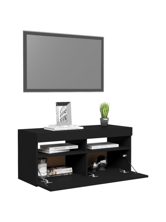 Tv galdiņš ar led lampiņām, 90x35x40 cm, melns