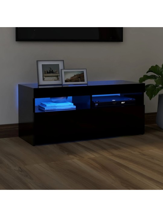 Tv galdiņš ar led lampiņām, 90x35x40 cm, melns
