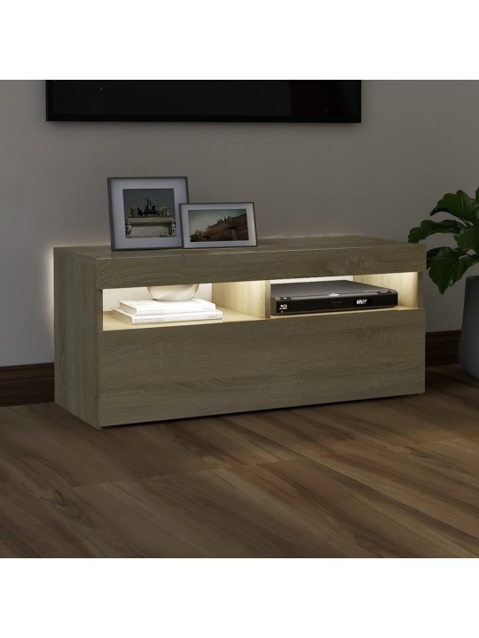 Tv galdiņš ar led lampiņām, 90x35x40 cm, ozolkoka krāsā