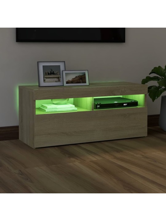Tv galdiņš ar led lampiņām, 90x35x40 cm, ozolkoka krāsā