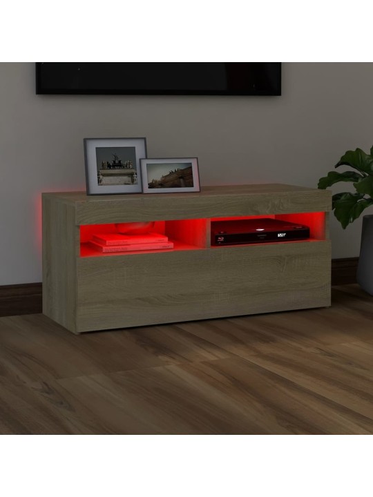 Tv galdiņš ar led lampiņām, 90x35x40 cm, ozolkoka krāsā