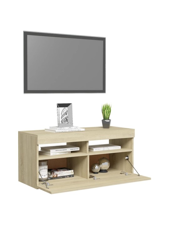 Tv galdiņš ar led lampiņām, 90x35x40 cm, ozolkoka krāsā