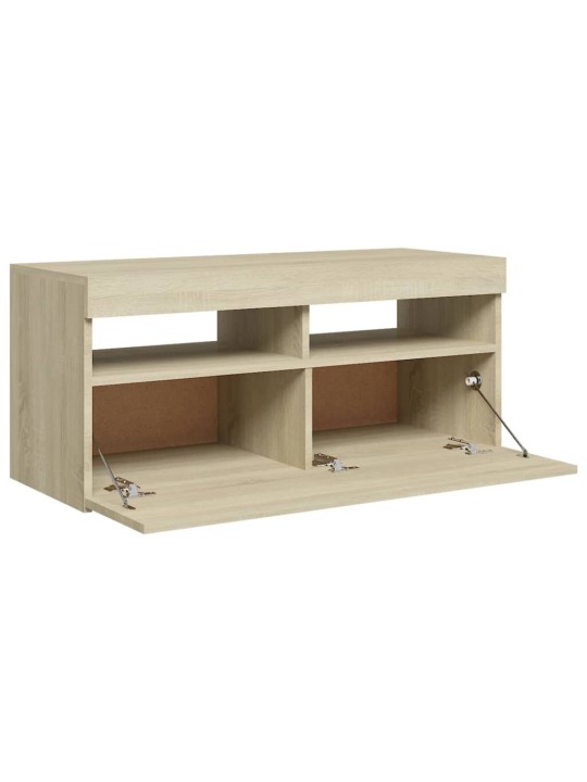 Tv galdiņš ar led lampiņām, 90x35x40 cm, ozolkoka krāsā