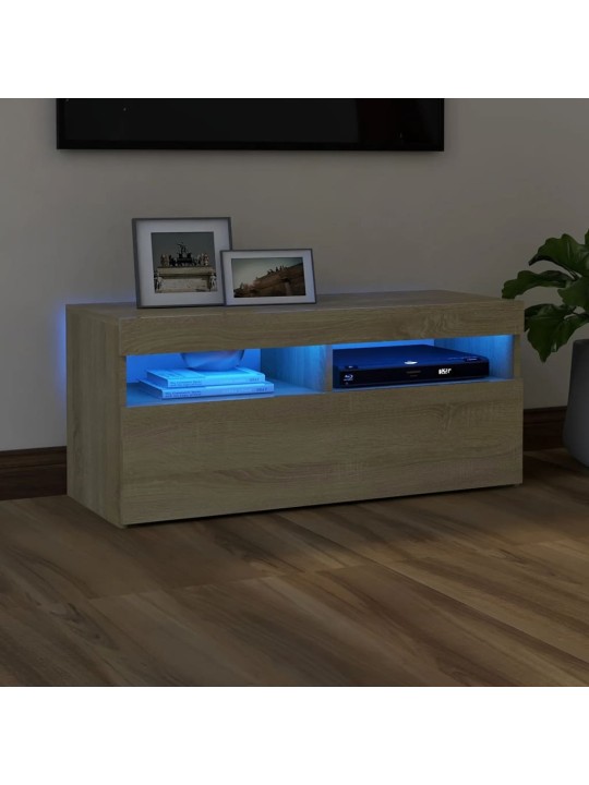 Tv galdiņš ar led lampiņām, 90x35x40 cm, ozolkoka krāsā