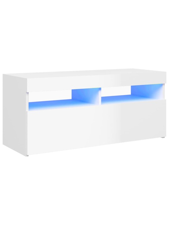 Tv galdiņš ar led lampiņām, spīdīgi balts, 90x35x40 cm