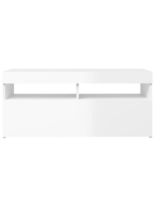 Tv galdiņš ar led lampiņām, spīdīgi balts, 90x35x40 cm