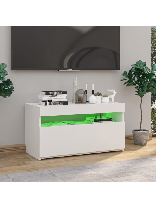 Tv skapītis ar led lampiņām, balts, 75x35x40 cm