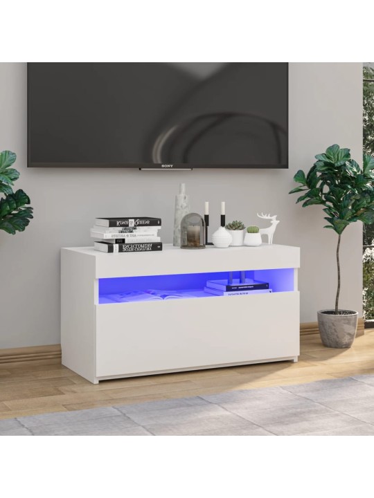 Tv skapītis ar led lampiņām, balts, 75x35x40 cm