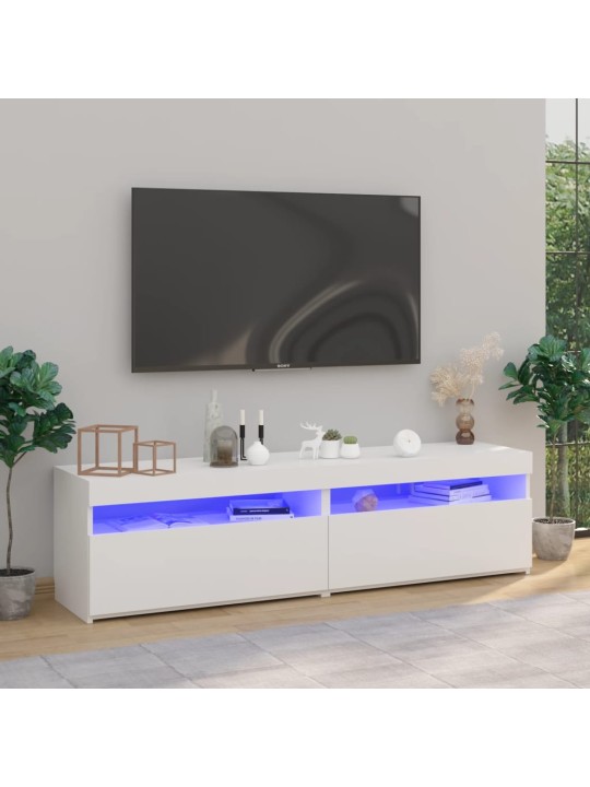 Tv skapīši ar led lampiņām, 2 gab., balti, 75x35x40 cm