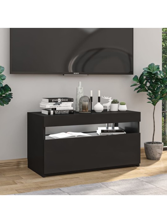 Tv skapītis ar led lampiņām, melns, 75x35x40 cm