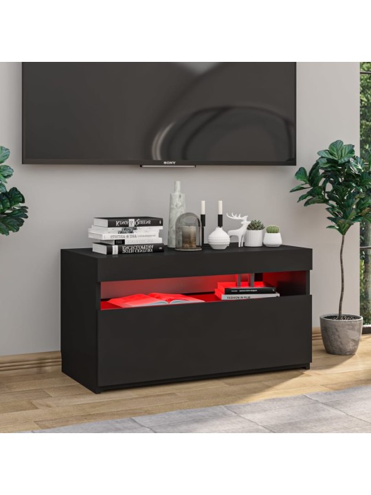 Tv skapītis ar led lampiņām, melns, 75x35x40 cm