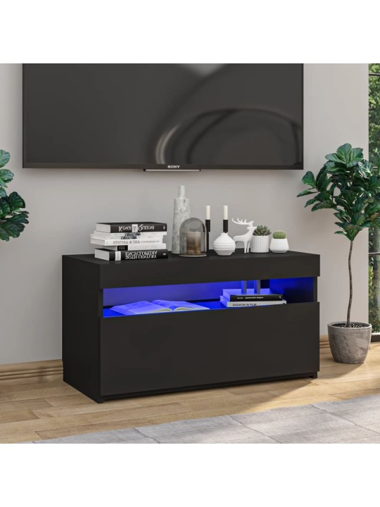 Tv skapītis ar led lampiņām, melns, 75x35x40 cm