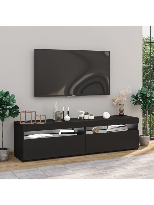 Tv skapīši ar led lampiņām, 2 gab., melni, 75x35x40 cm