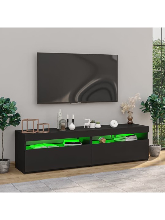Tv skapīši ar led lampiņām, 2 gab., melni, 75x35x40 cm