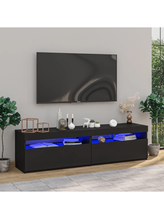 Tv skapīši ar led lampiņām, 2 gab., melni, 75x35x40 cm