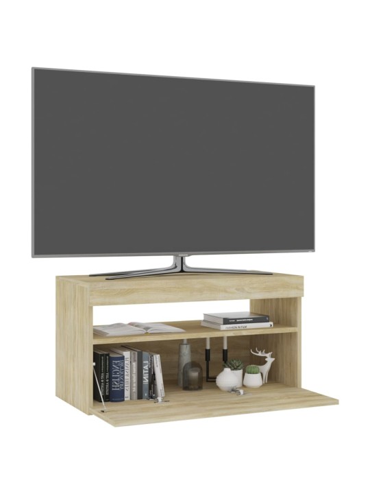 Tv skapītis ar led lampiņām, ozolkoka krāsā, 75x35x40 cm