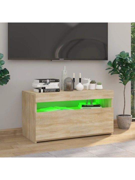 Tv skapītis ar led lampiņām, ozolkoka krāsā, 75x35x40 cm