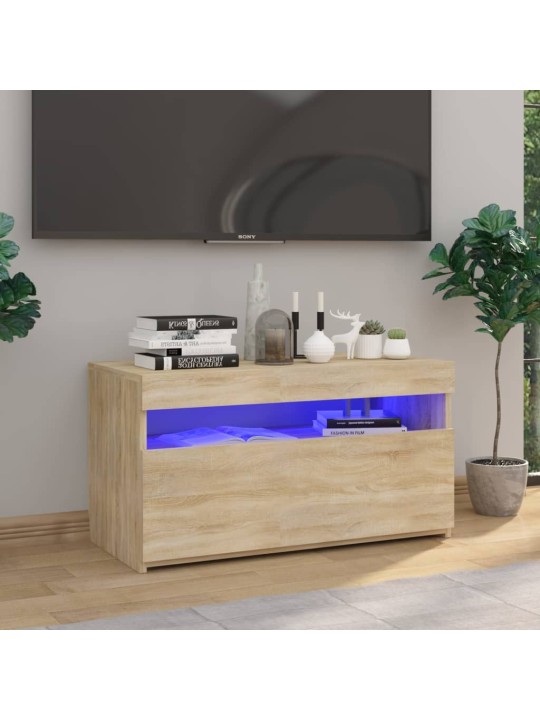 Tv skapītis ar led lampiņām, ozolkoka krāsā, 75x35x40 cm