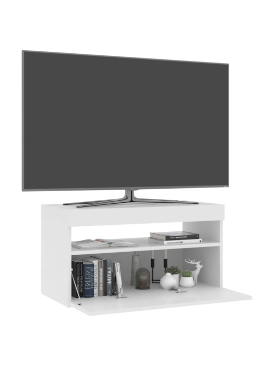 Tv skapītis ar led lampiņām, spīdīgi balts, 75x35x40 cm