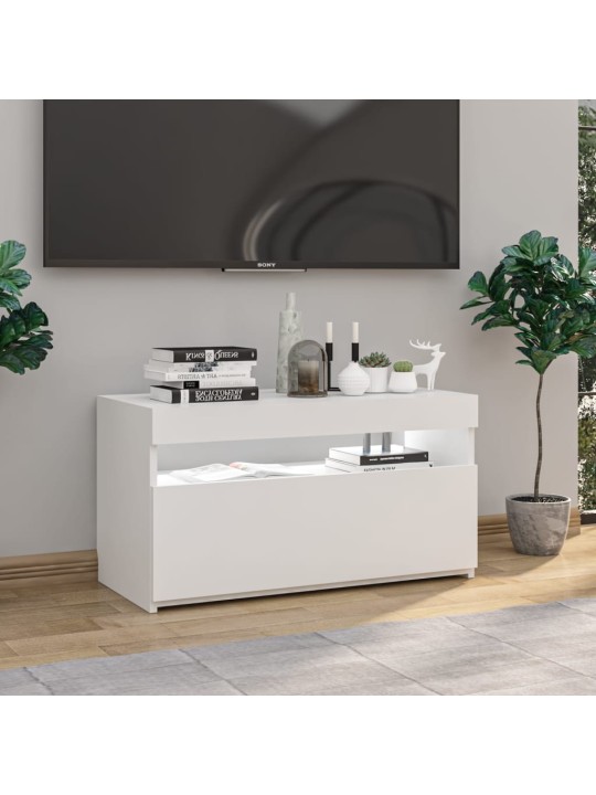 Tv skapītis ar led lampiņām, spīdīgi balts, 75x35x40 cm