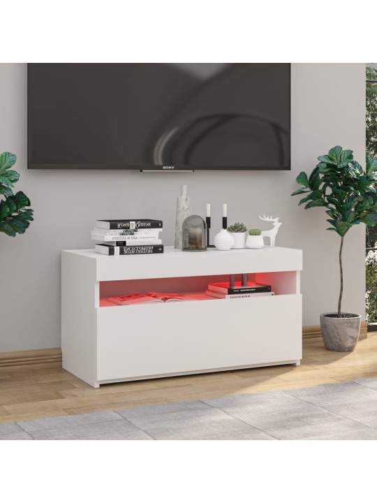 Tv skapītis ar led lampiņām, spīdīgi balts, 75x35x40 cm