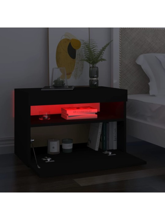 Tv galdiņi ar led lampiņām, 2 gab., 60x35x40 cm, melni