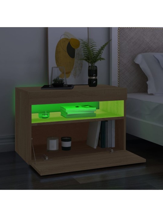 Tv galdiņš ar led lampiņām, ozolkoka krāsā, 60x35x40 cm