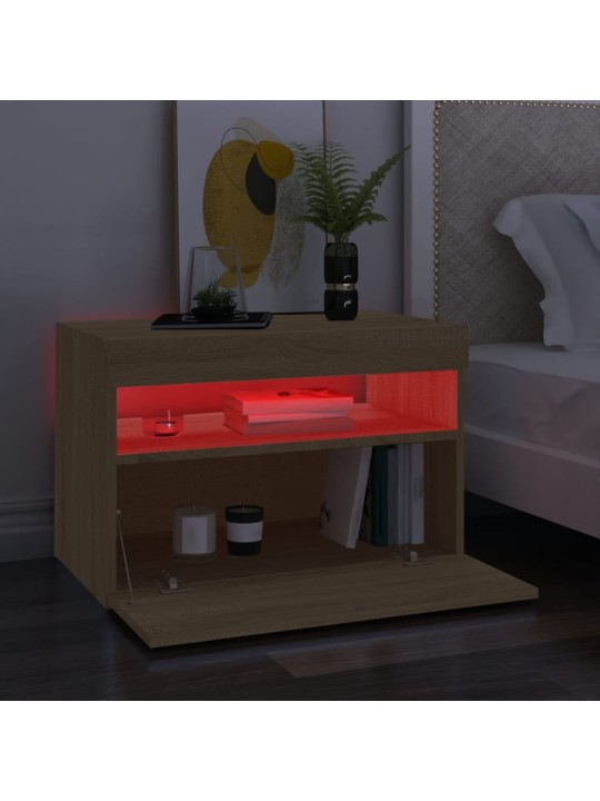 Tv galdiņš ar led lampiņām, ozolkoka krāsā, 60x35x40 cm