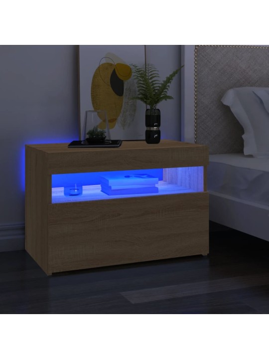 Tv galdiņš ar led lampiņām, ozolkoka krāsā, 60x35x40 cm
