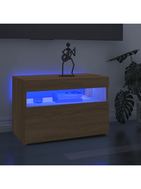Tv galdiņš ar led lampiņām, ozolkoka krāsā, 60x35x40 cm