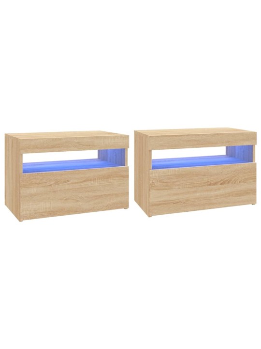 Tv plaukti ar led lampiņām, 2 gab., 60x35x40 cm, ozolkoka krāsā