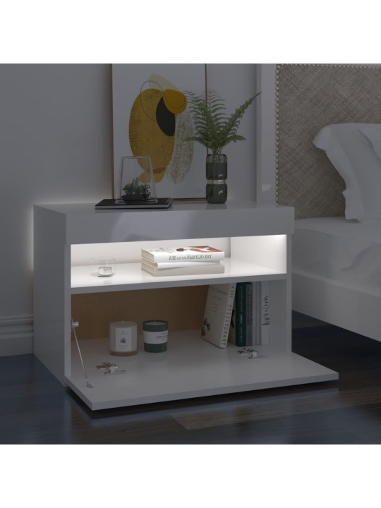 Tv galdiņš ar led lampiņām, 60x35x40 cm, spīdīgi balts