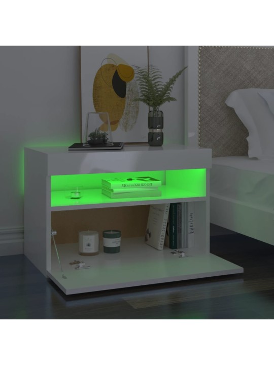 Tv galdiņš ar led lampiņām, 60x35x40 cm, spīdīgi balts