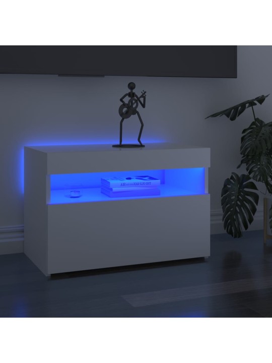 Tv galdiņi ar led lampiņām, 2 gab., 60x35x40 cm, spīdīgi balti