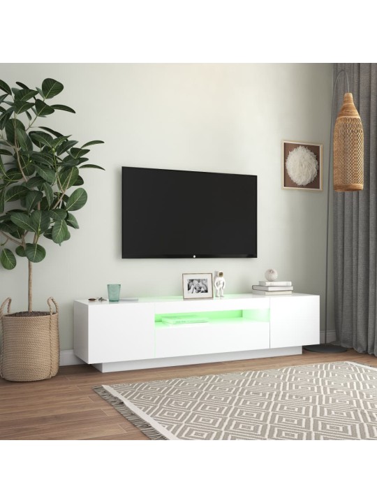 Tv galdiņš ar led apgaismojumu, 160x35x40 cm, balts