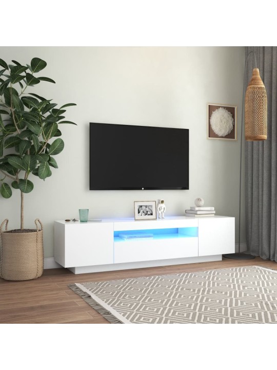 Tv galdiņš ar led apgaismojumu, 160x35x40 cm, balts
