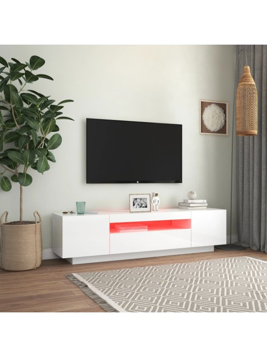 Tv skapītis ar led lampiņām, 160x35x40 cm, spīdīgi balts
