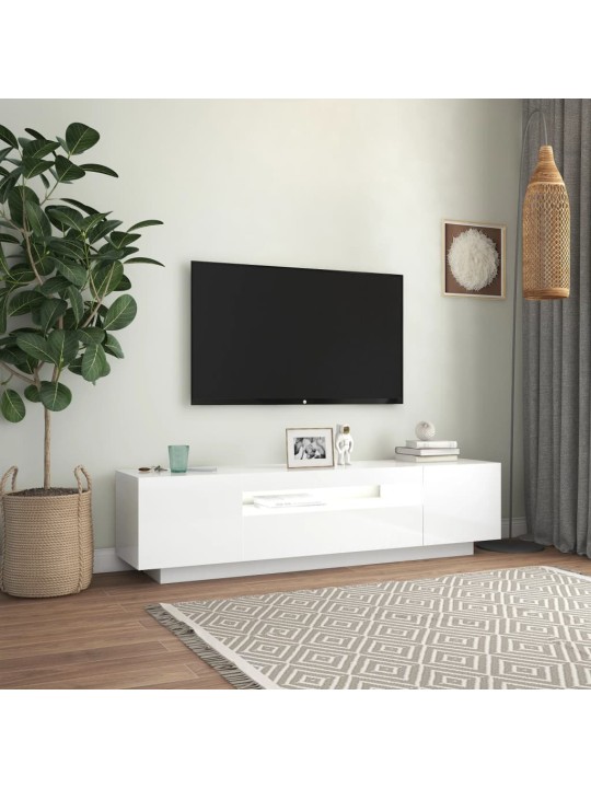 Tv skapītis ar led lampiņām, 160x35x40 cm, spīdīgi balts