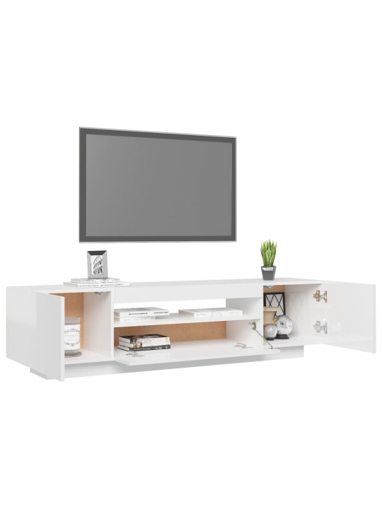 Tv skapītis ar led lampiņām, 160x35x40 cm, spīdīgi balts