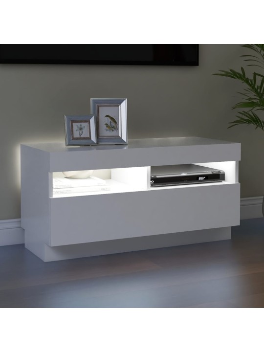 Tv skapītis ar led lampiņām, 80x35x40 cm, balts