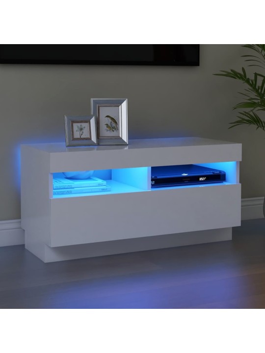 Tv skapītis ar led lampiņām, 80x35x40 cm, balts