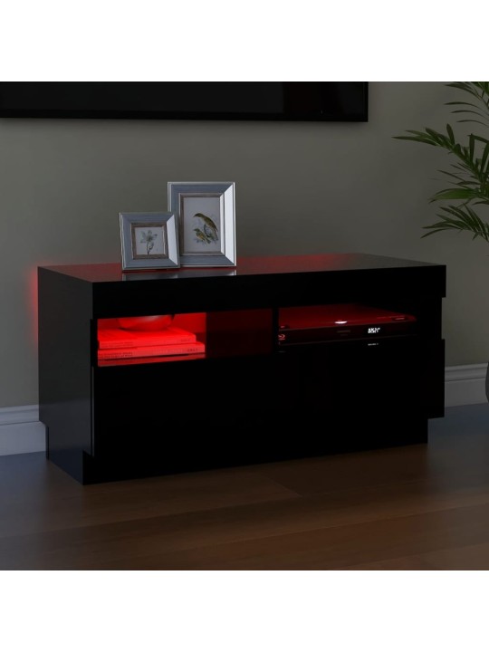 Tv skapītis ar led lampiņām, 80x35x40 cm, melns