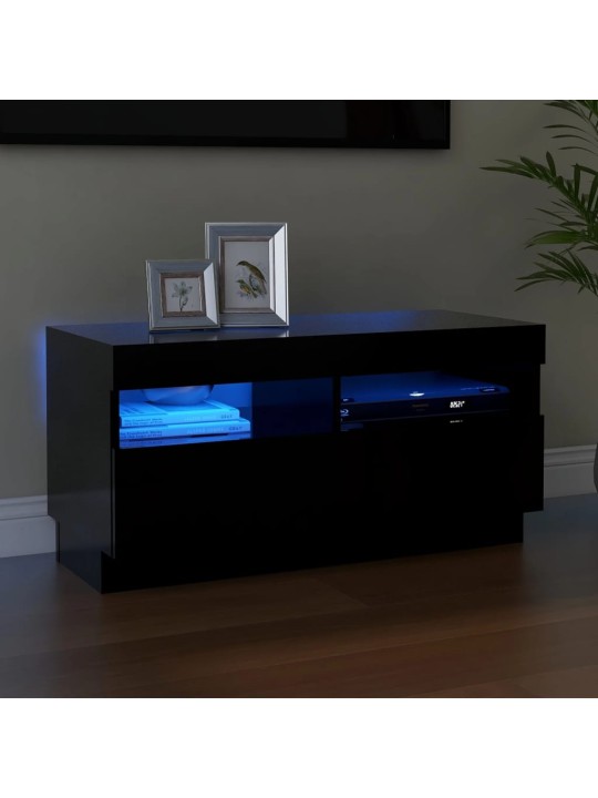 Tv skapītis ar led lampiņām, 80x35x40 cm, melns