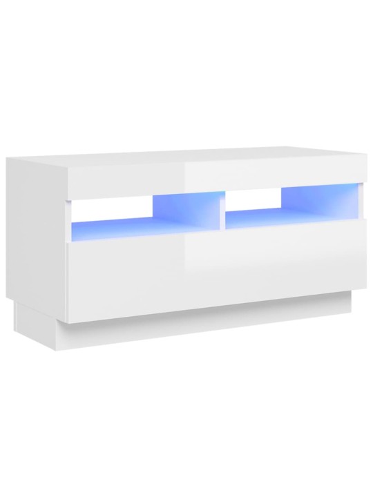 Tv skapītis ar led lampiņām, spīdīgi balts, 80x35x40 cm