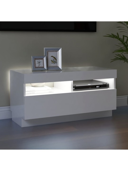 Tv skapītis ar led lampiņām, spīdīgi balts, 80x35x40 cm