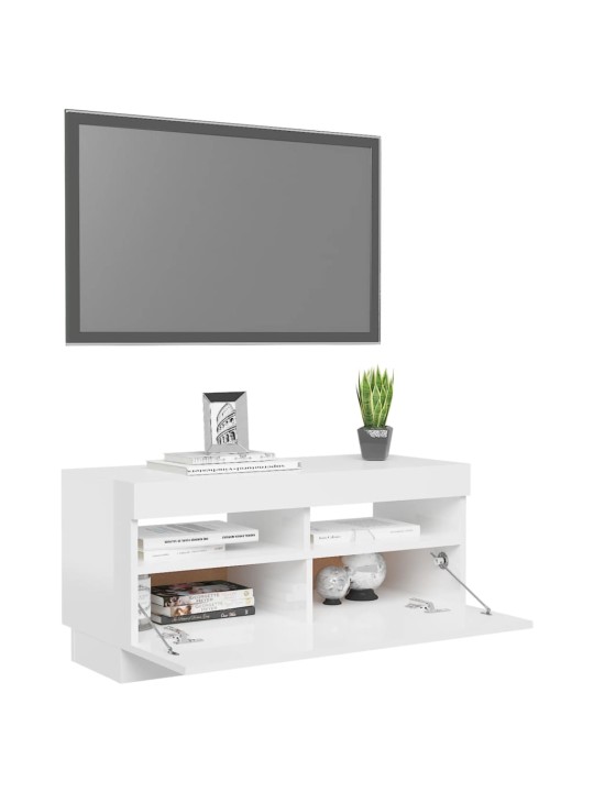 Tv skapītis ar led lampiņām, spīdīgi balts, 80x35x40 cm