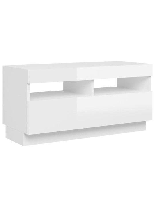 Tv skapītis ar led lampiņām, spīdīgi balts, 80x35x40 cm