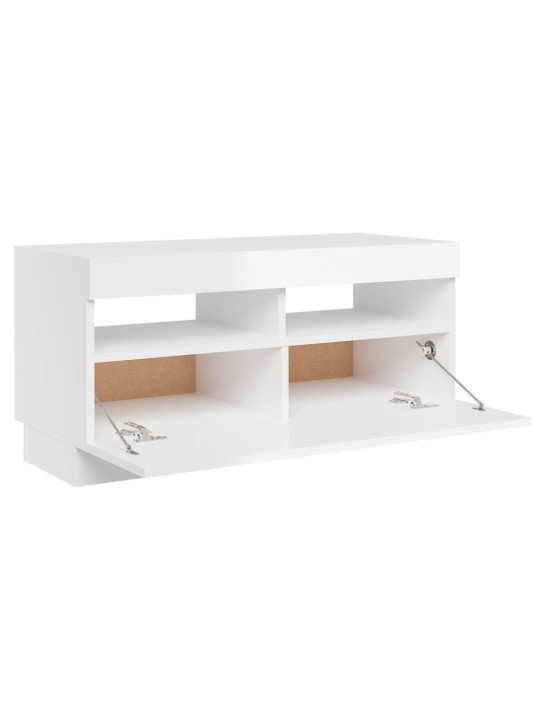 Tv skapītis ar led lampiņām, spīdīgi balts, 80x35x40 cm