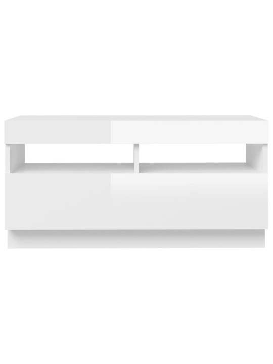 Tv skapītis ar led lampiņām, spīdīgi balts, 80x35x40 cm
