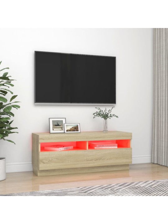 Tv galdiņš ar led lampiņām, ozolkoka krāsa, 100x35x40 cm
